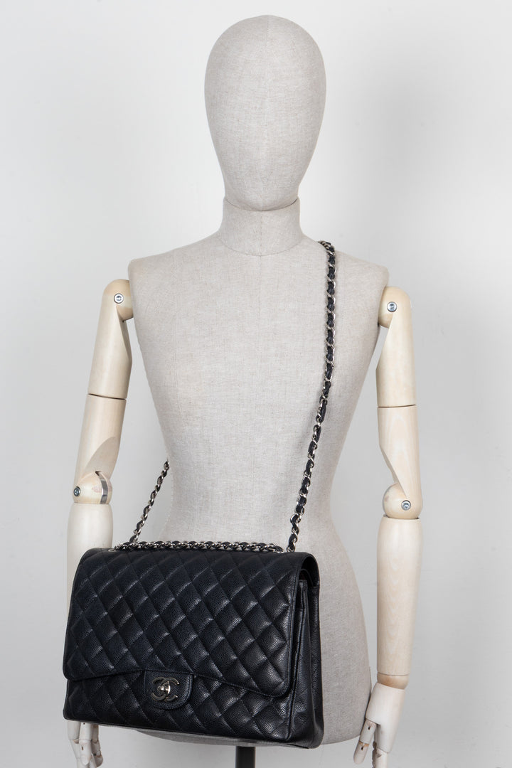 CHANEL Maxi Double Flap Bag Black Caviar