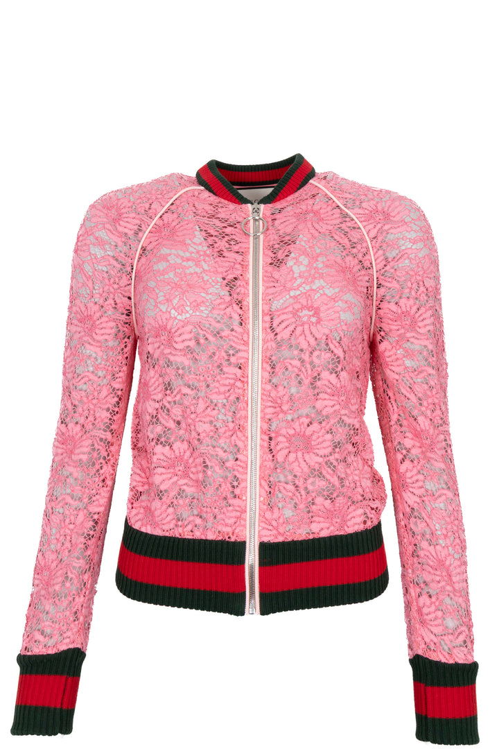 GUCCI Lace Zip Bomber Jacket Pink