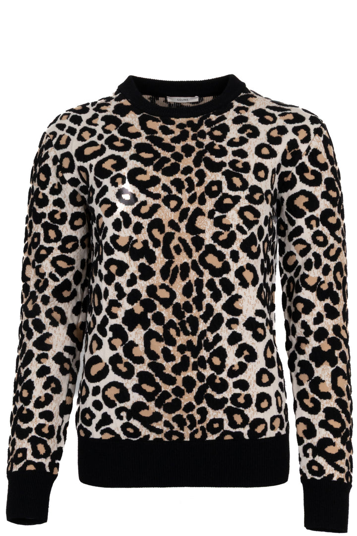 Pull CELINE en laine à motif léopard multicolore