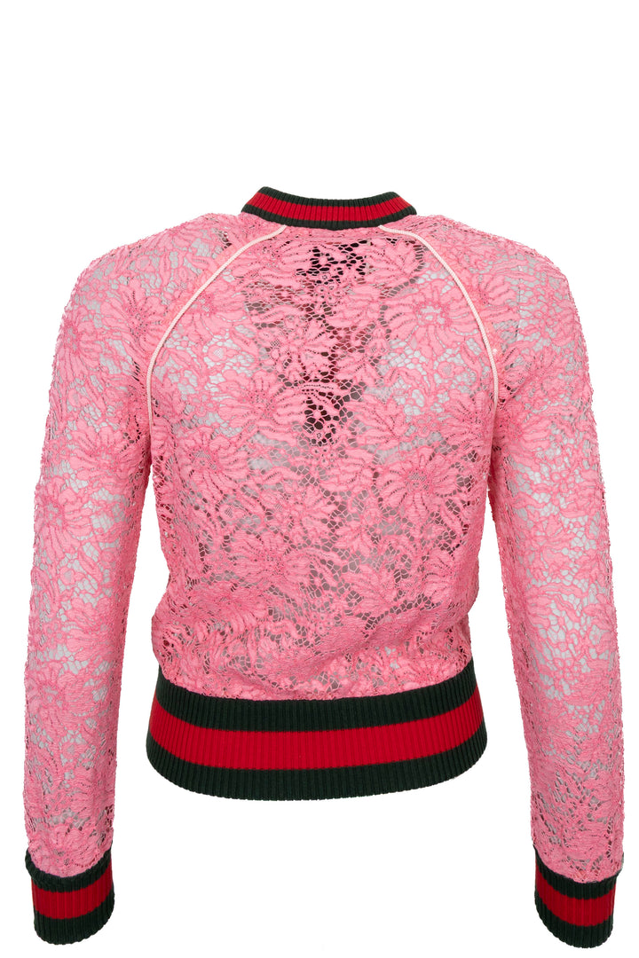 GUCCI Lace Zip Bomber Jacket Pink