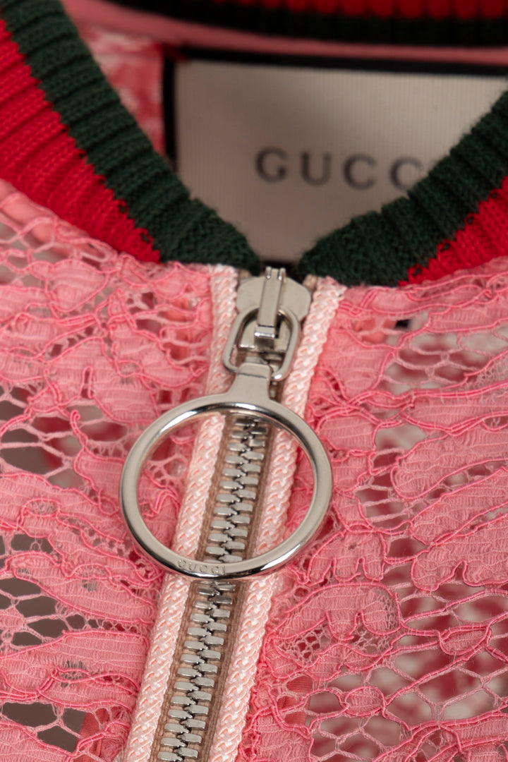 GUCCI Lace Zip Bomber Jacket Pink
