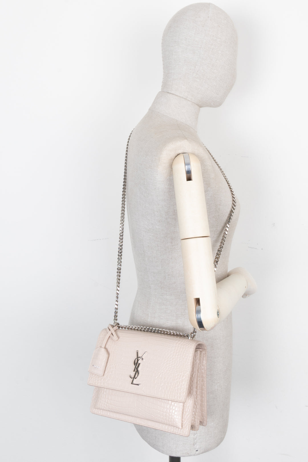 SAINT LAURENT Sunset Croc Embossed Crossbody Bag Blush Pink