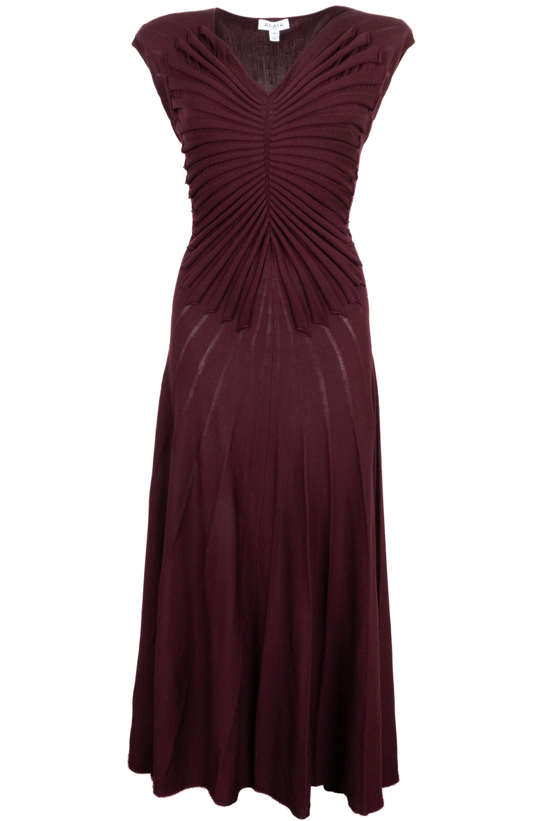 Robe midi drapée en laine bordeaux ALAÏA