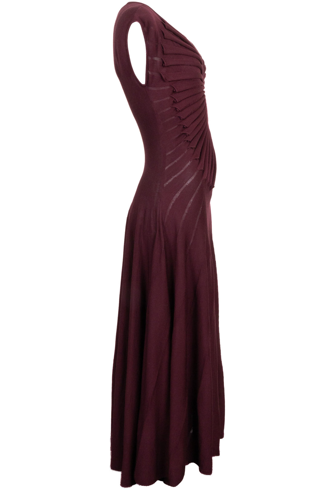 Robe midi drapée en laine bordeaux ALAÏA