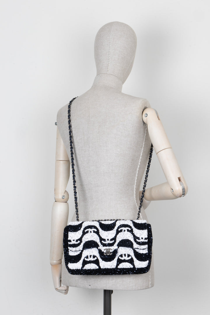 CHANEL Flap Bag Sequin Navy White