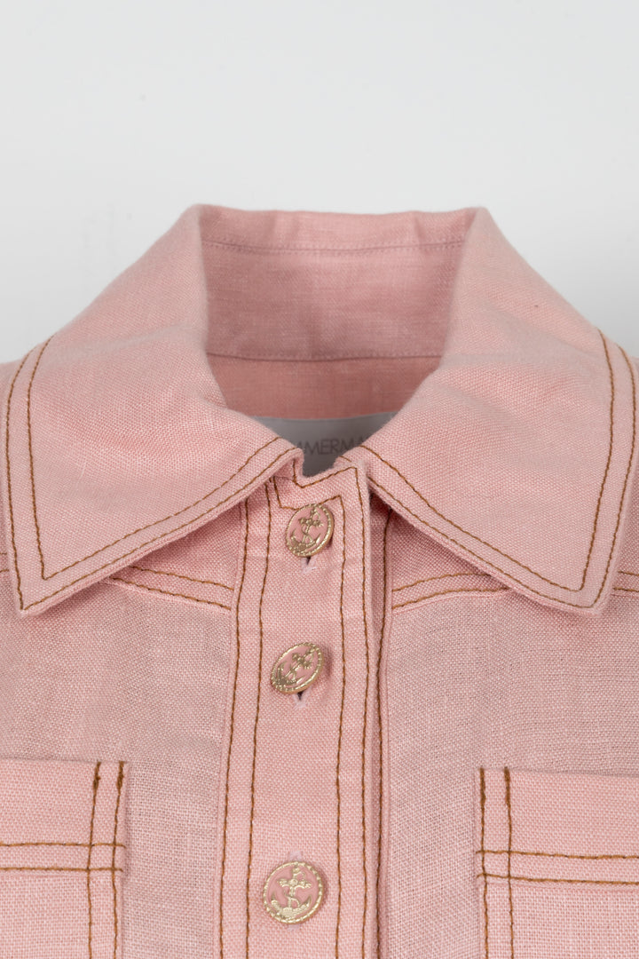 ZIMMERMANN Belted Dress Linen Pink