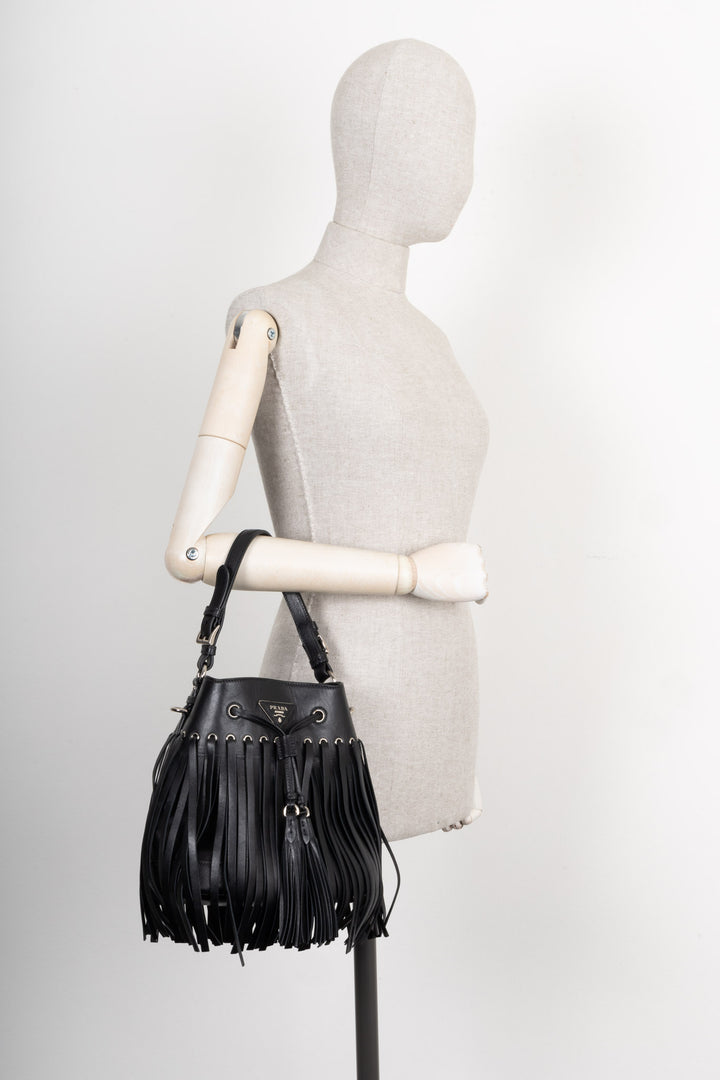 PRADA Fringed Bucket Bag Black