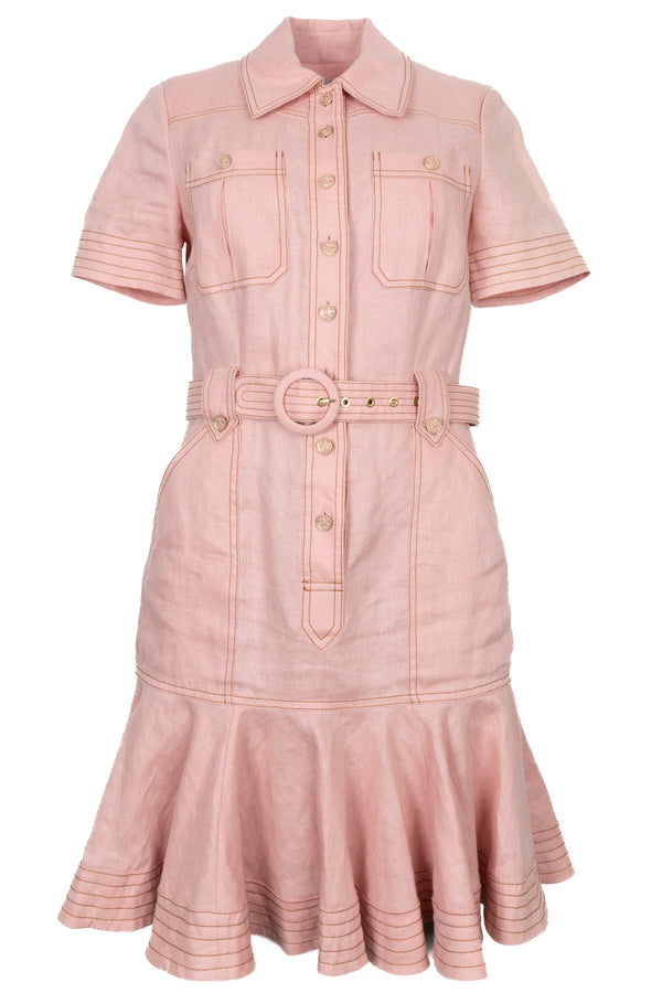 ZIMMERMANN Belted Dress Linen Pink