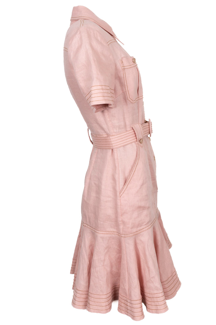 ZIMMERMANN Belted Dress Linen Pink