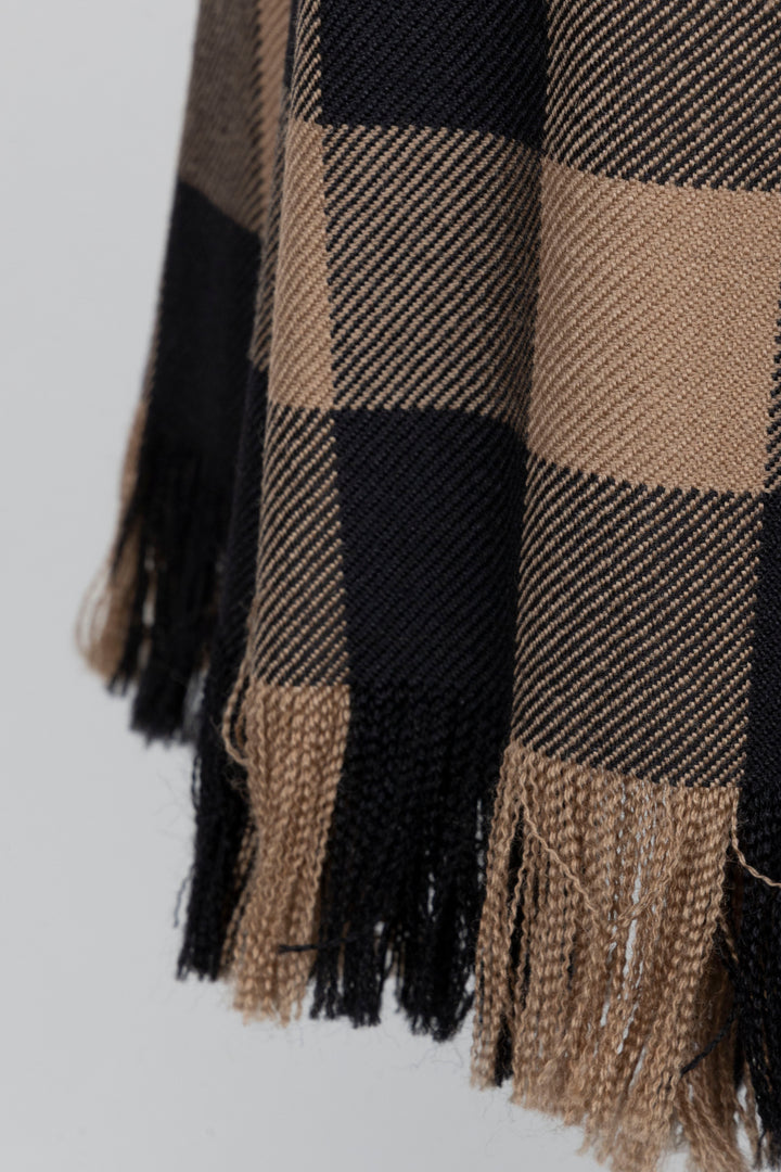 CHRISTIAN DIOR Check Fringed Belted Dress Wool Brown Black
