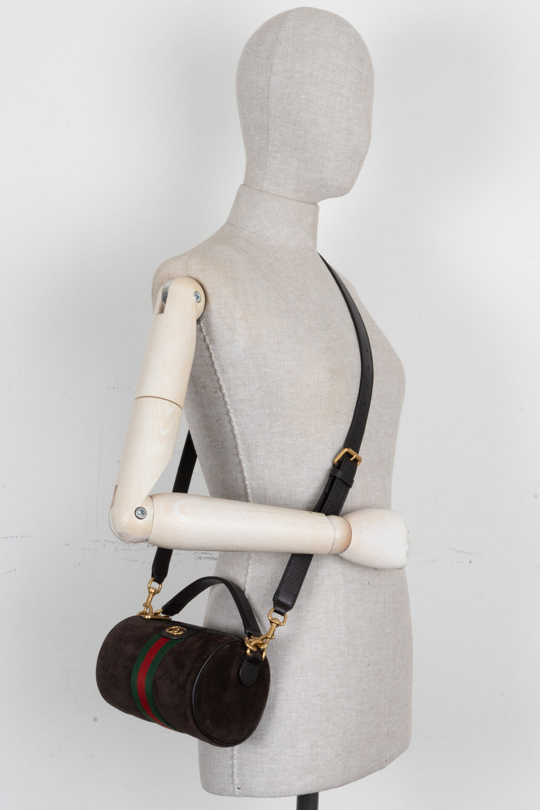 GUCCI Ophidia Cylinder Mini Bag Suede Brown