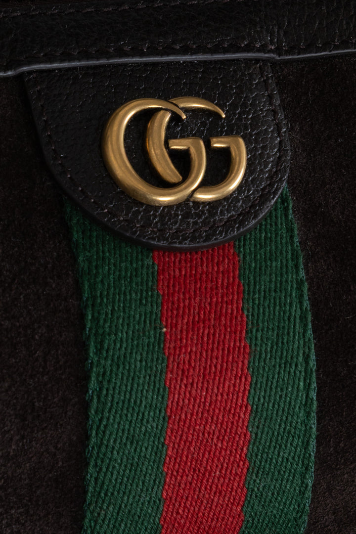 GUCCI Ophidia Cylinder Mini Bag Suede Brown