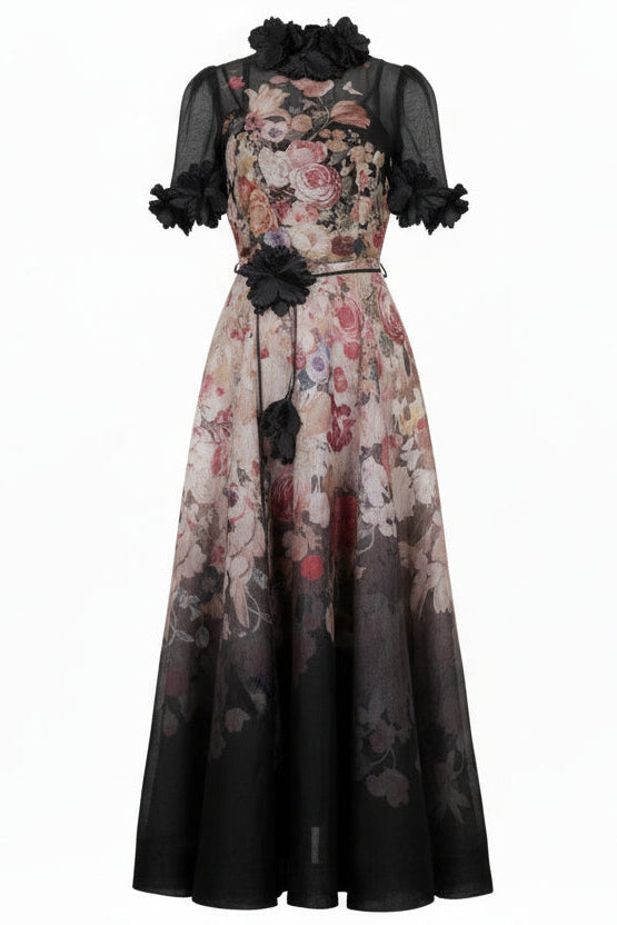 Robe Luminosity Flower ZIMMERMANN 2023 en lin et soie noire