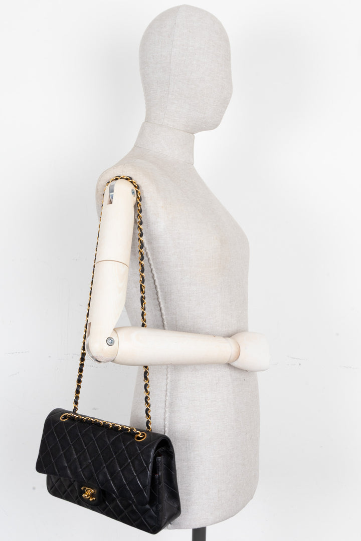 CHANEL Vintage Medium Double Flap Bag in Black Leather