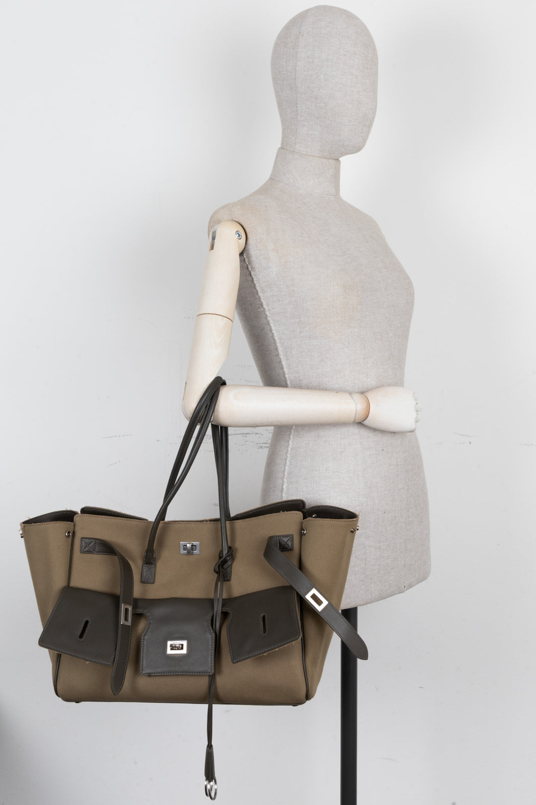 BALENCIAGA Medium Bel Air Carry All Bag Canvas Khaki