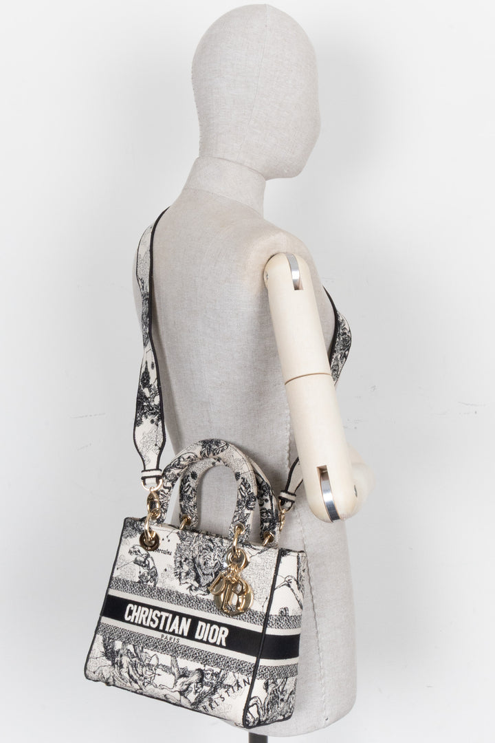 CHRISTIAN DIOR Lady Dior D-Lite Hercules Medium Canvas Black Ivory