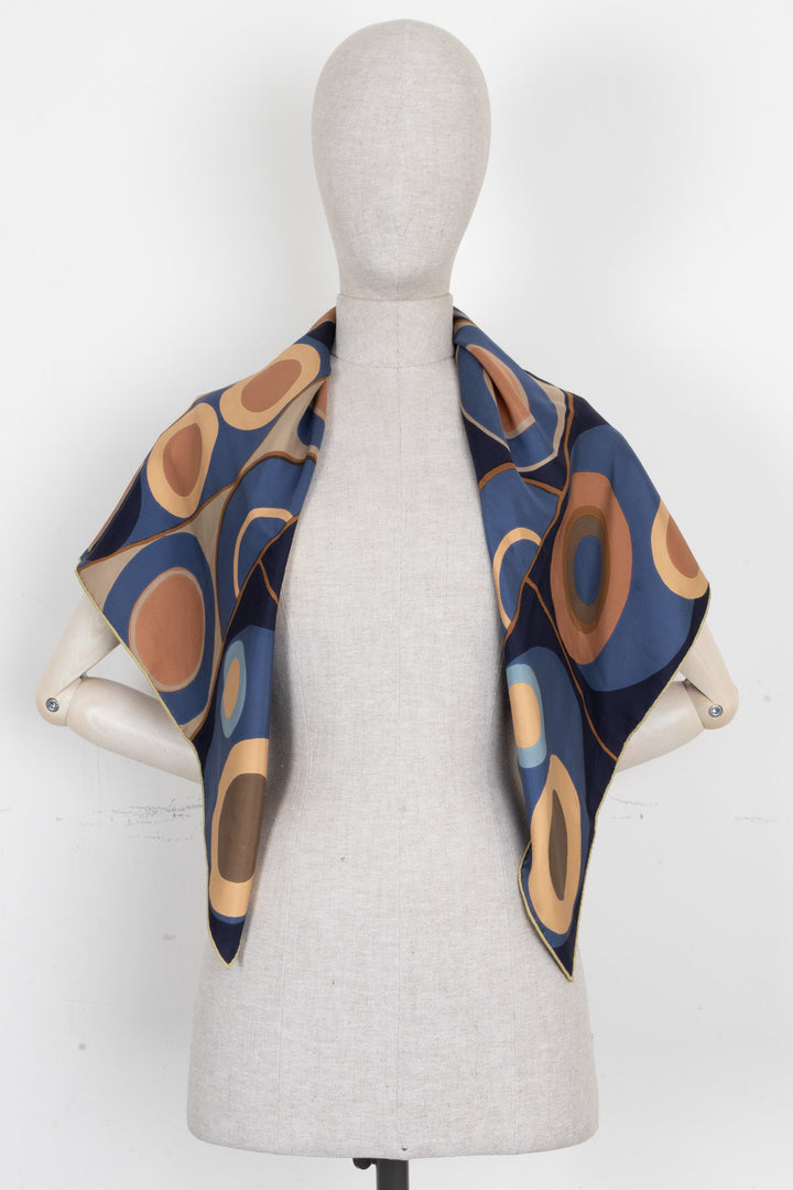 Foulard LORO PIANA Circle Print 90 en soie marron
