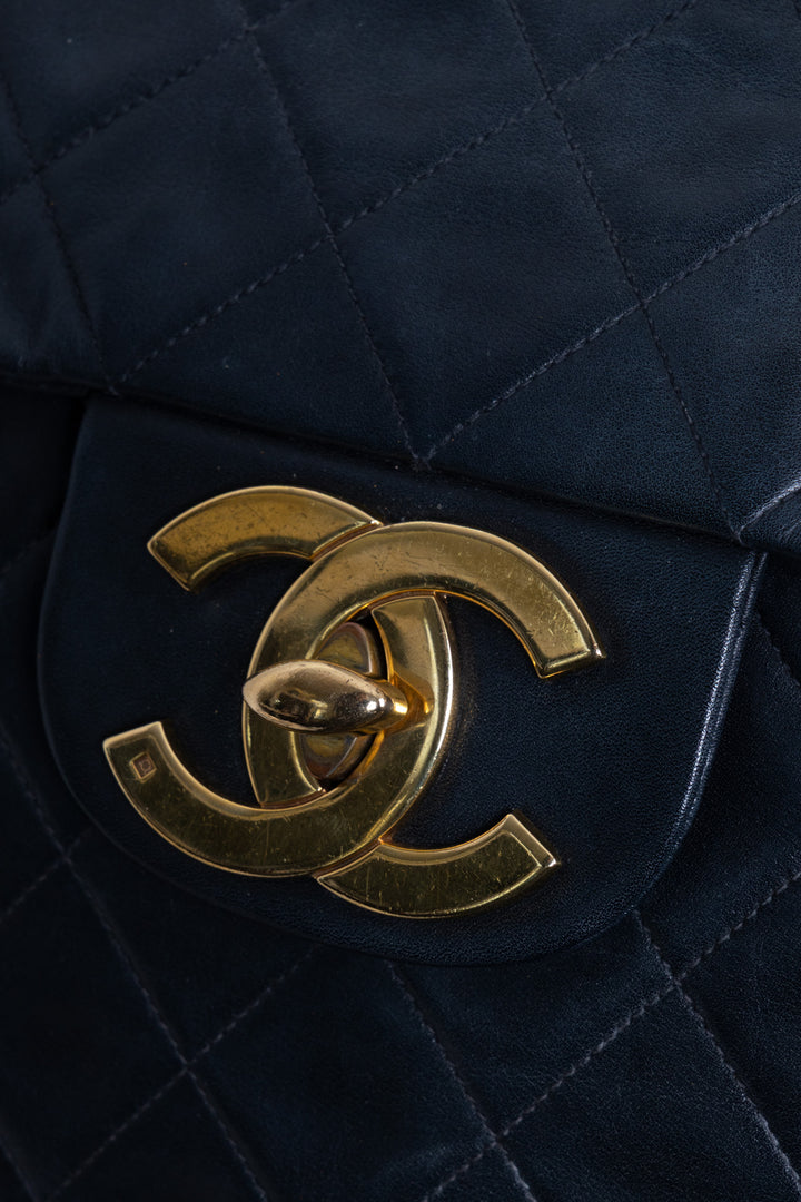 CHANEL Vintage Jumbo Single Flap Bag Leather Black