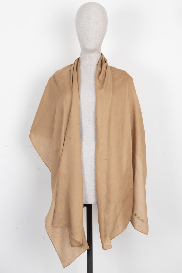 LORO PIANA Logo Embroidered Scarf Brown