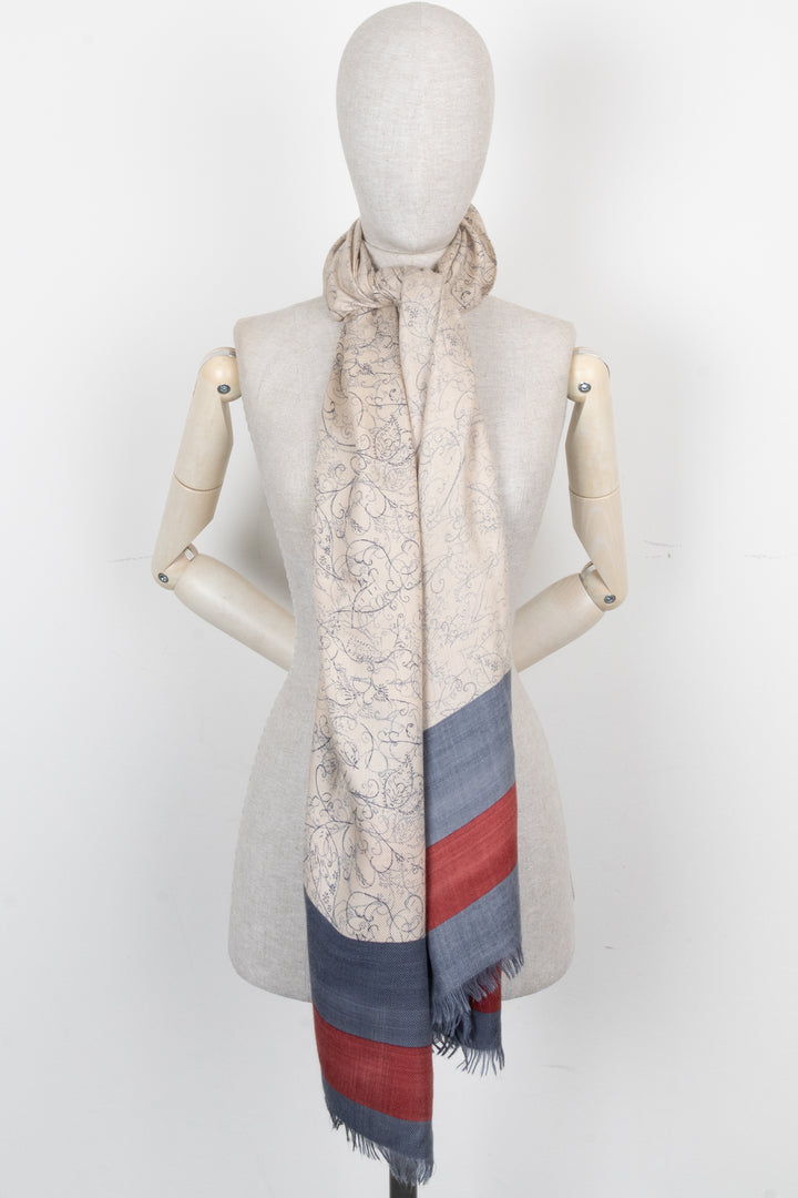 LORO PIANA Paisley Scarf Beige Blue Red Stripes