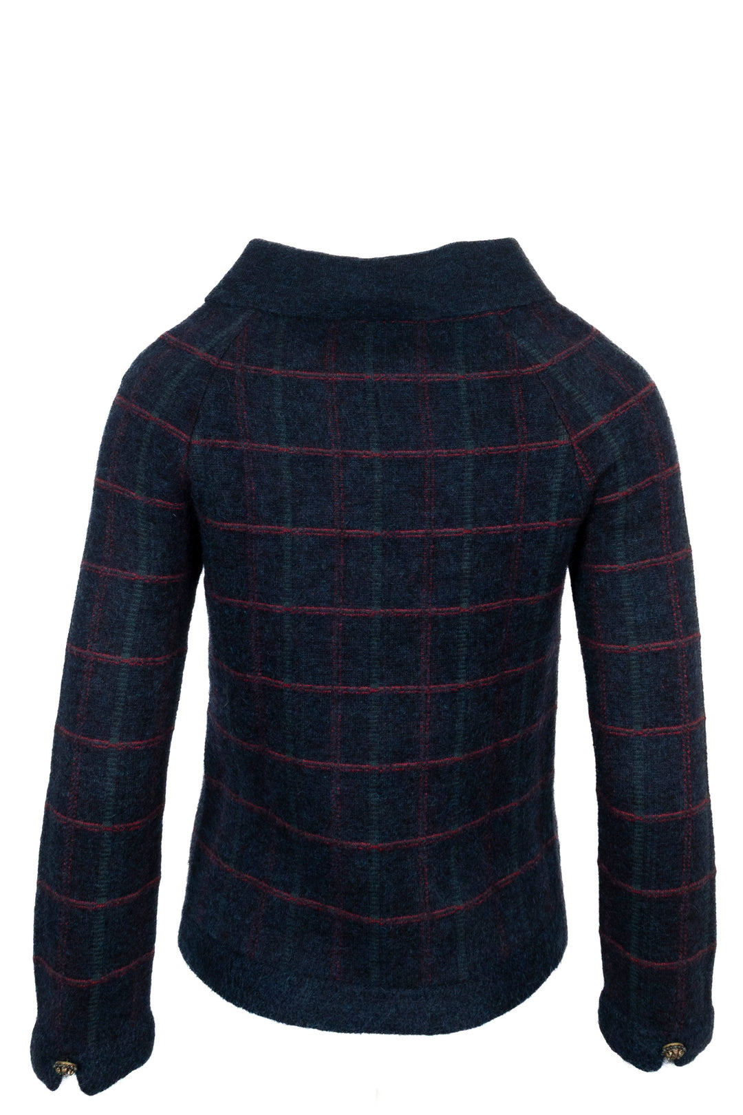 CHANEL 2013 Check Knit Cardigan Navy Red