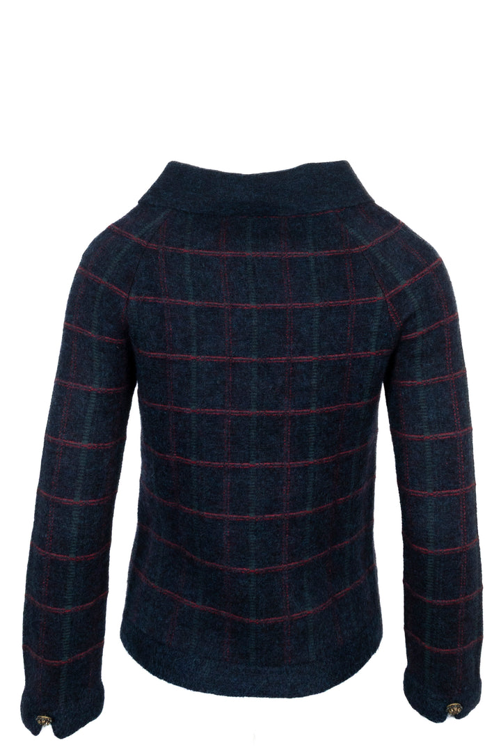 CHANEL 2013 Check Knit Cardigan Navy Red