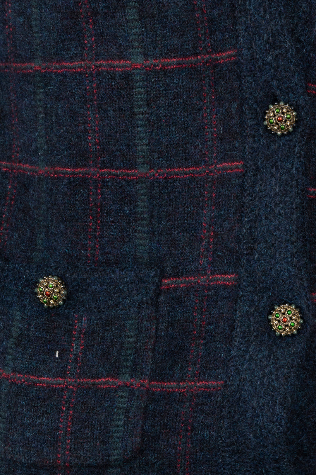 CHANEL 2013 Check Knit Cardigan Navy Red