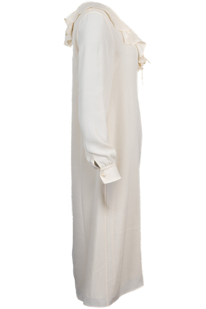CELINE Ruffled Dress Silk Cream