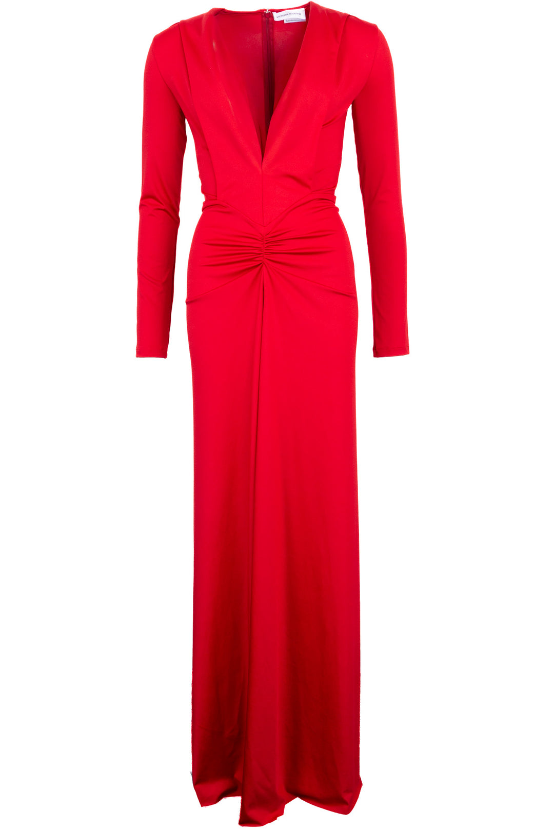 VICTORIA BECKHAM Robe longue froncée à décolleté plongeant en V rouge