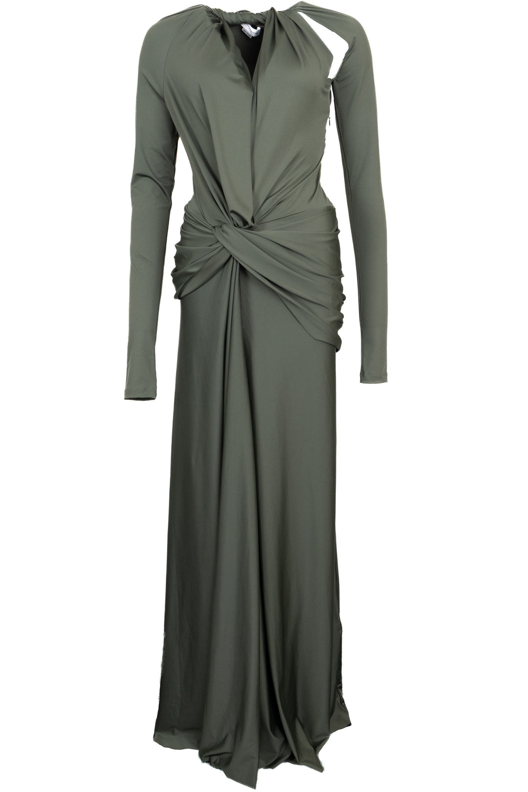 VICTORIA BECKHAM Robe longue drapée à découpes vert olive