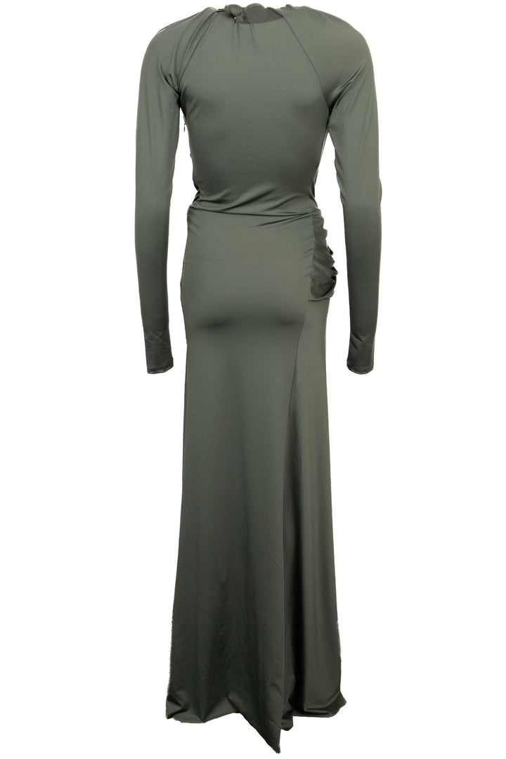 VICTORIA BECKHAM Robe longue drapée à découpes vert olive