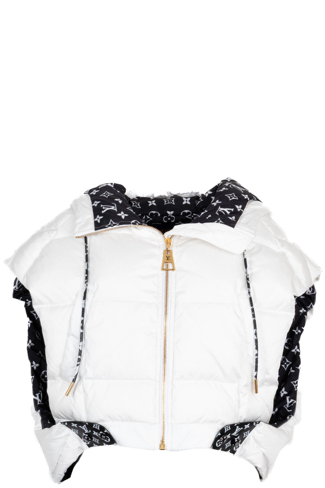 Doudoune courte à capuche en nylon doublée du motif Monogram LOUIS VUITTON Blanc