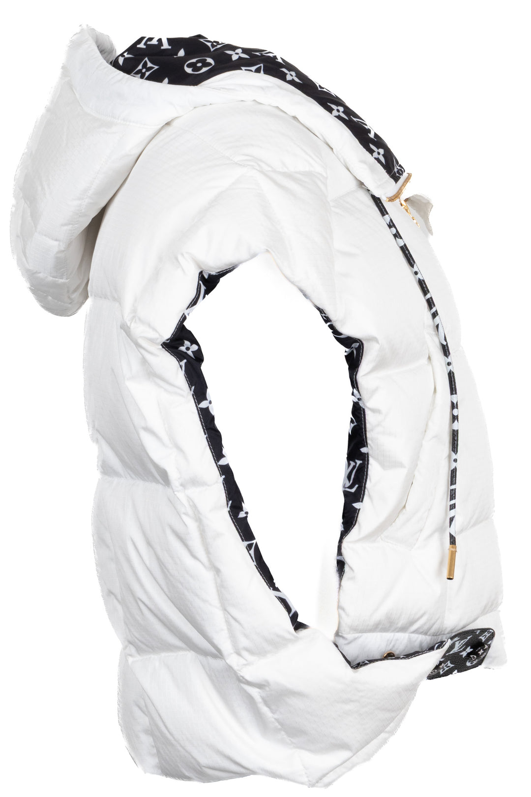 Doudoune courte à capuche en nylon doublée du motif Monogram LOUIS VUITTON Blanc