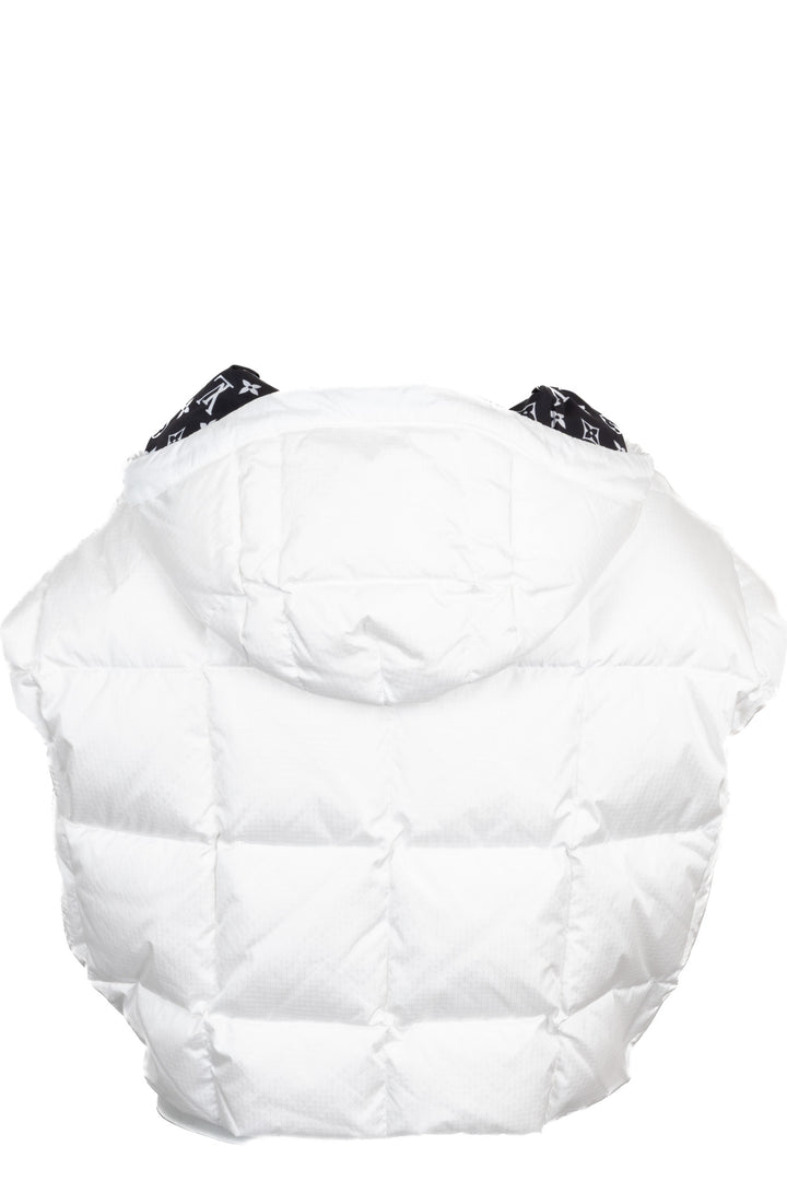 Doudoune courte à capuche en nylon doublée du motif Monogram LOUIS VUITTON Blanc