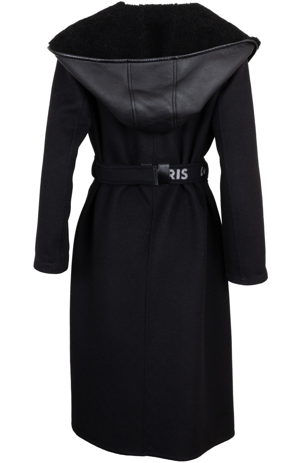 Manteau LOUIS VUITTON à col châle et ceinture en peau lainée noir