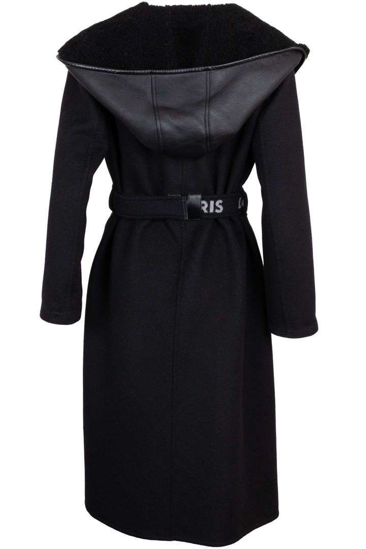 Manteau LOUIS VUITTON à col châle et ceinture en peau lainée noir