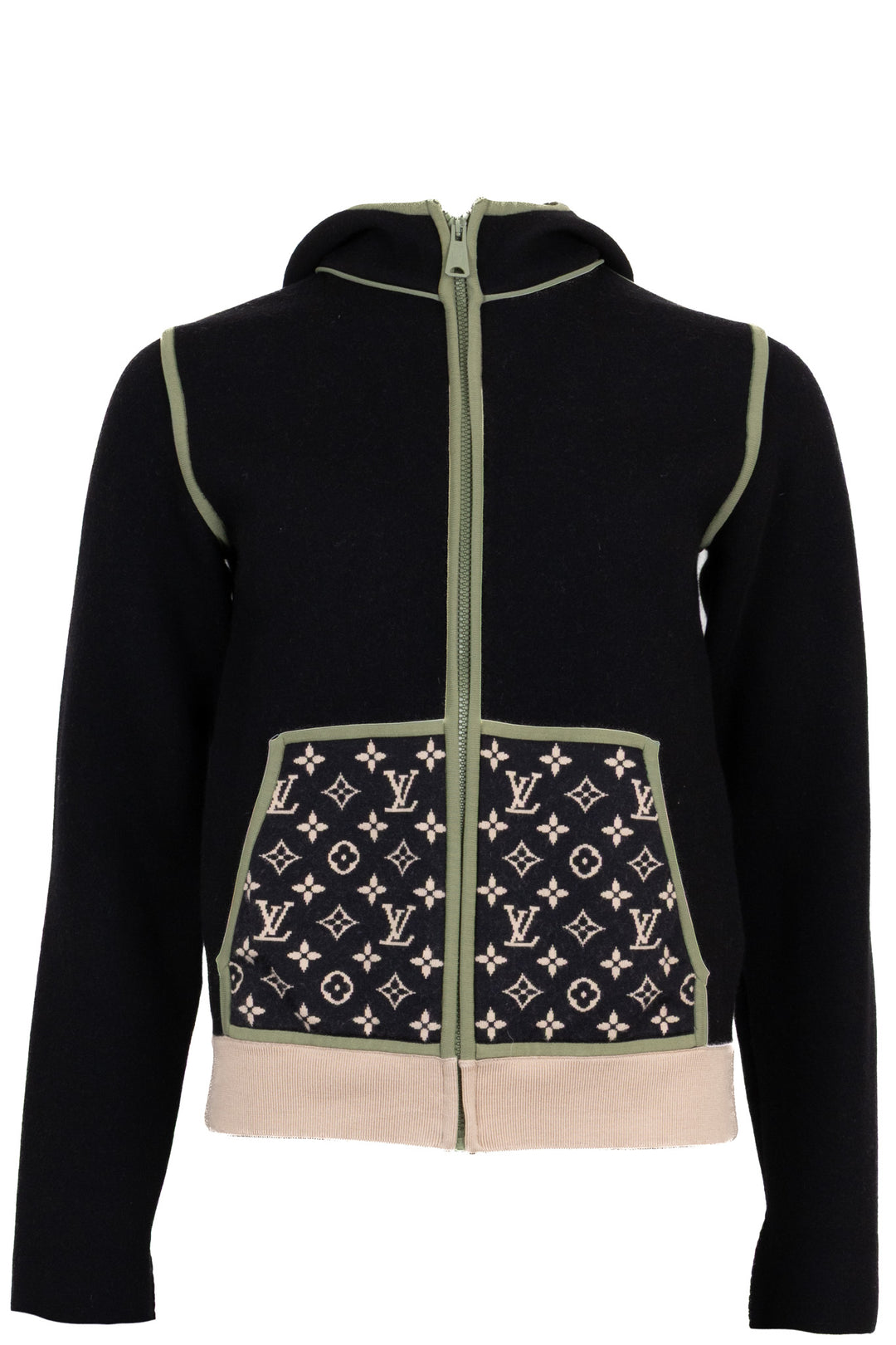 LOUIS VUITTON 2023 Sweat à capuche zippé Monogram en laine noir