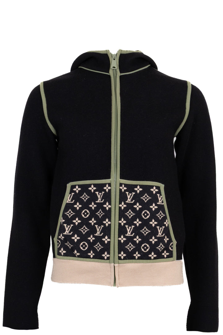 LOUIS VUITTON 2023 Sweat à capuche zippé Monogram en laine noir