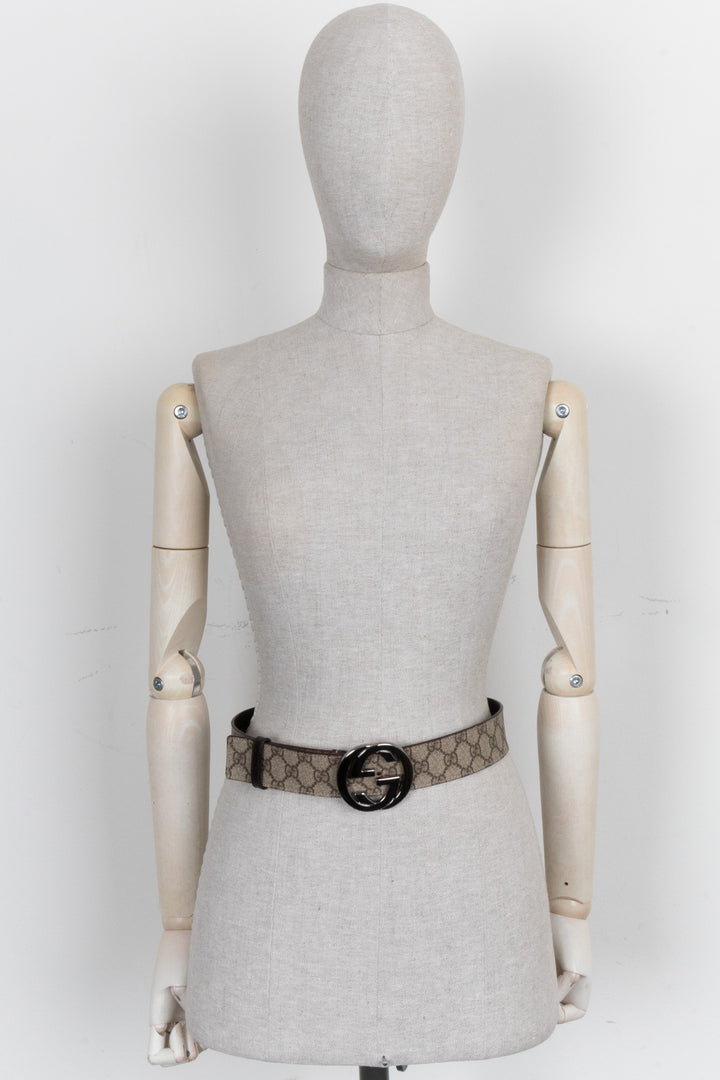 GUCCI Interlocking GG Belt Supreme Canvas Brown