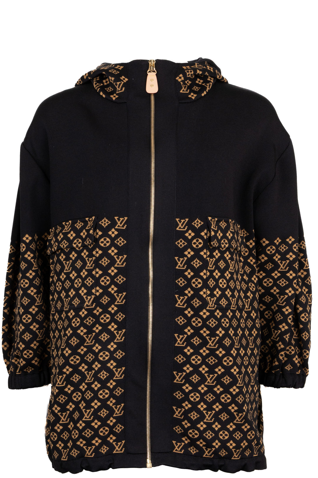 LOUIS VUITTON Oversized Hooded Zip Track Jacket Silk Black