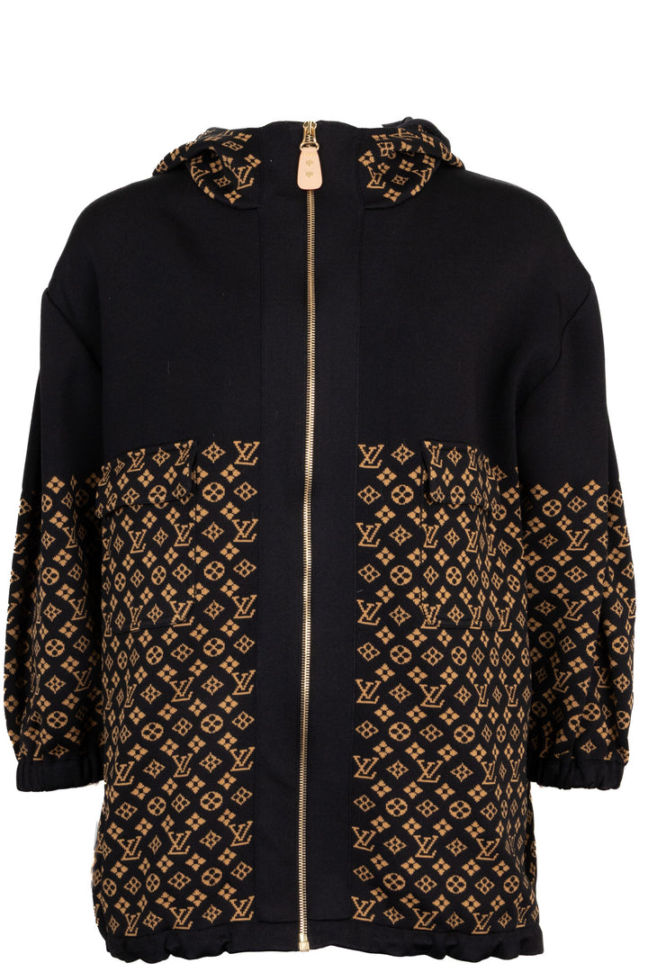 LOUIS VUITTON Oversized Hooded Zip Track Jacket Silk Black