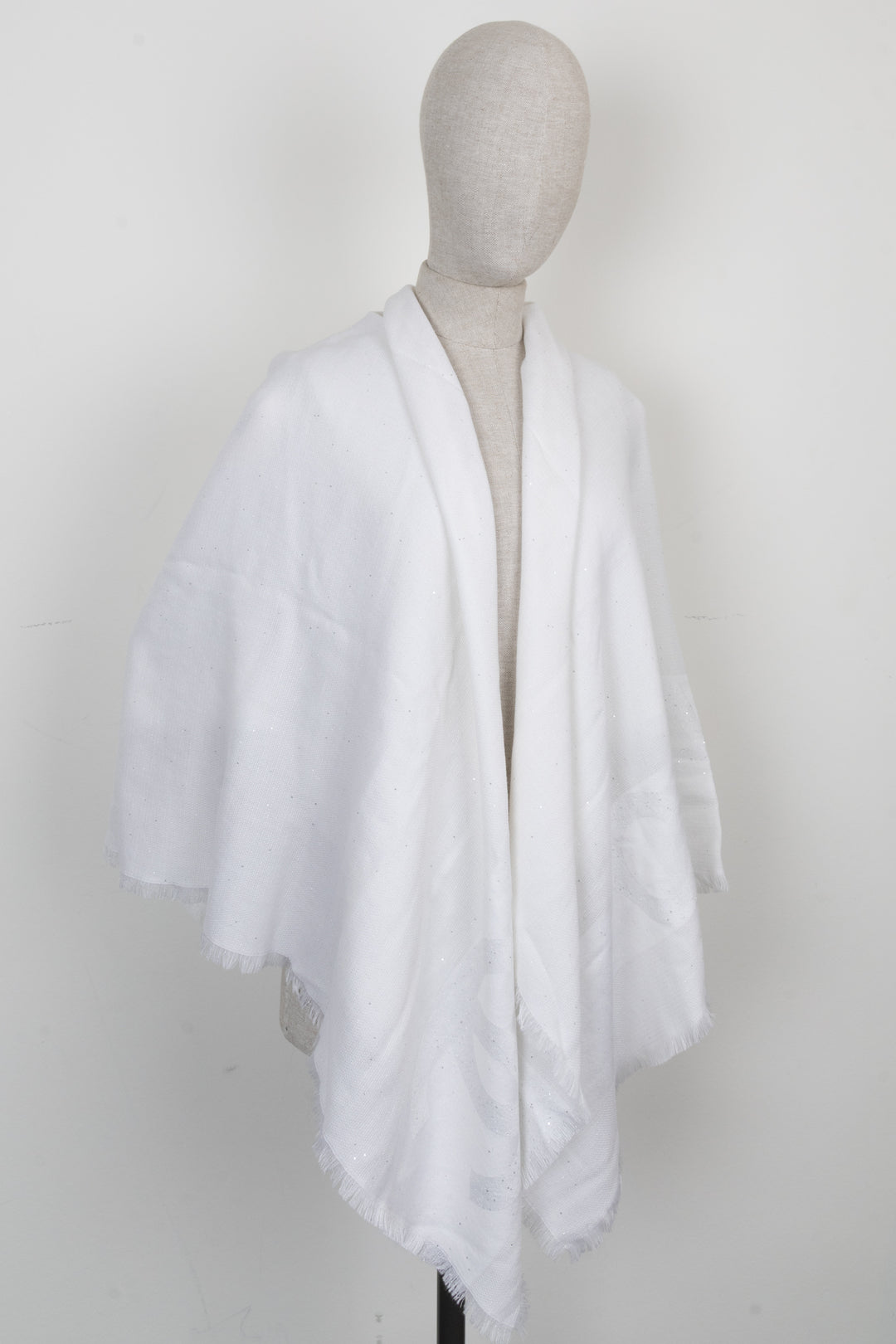 CHANEL Logo Scarf Cashmere Silk White