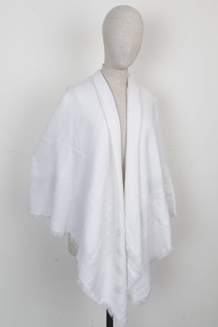 CHANEL Logo Scarf Cashmere Silk White