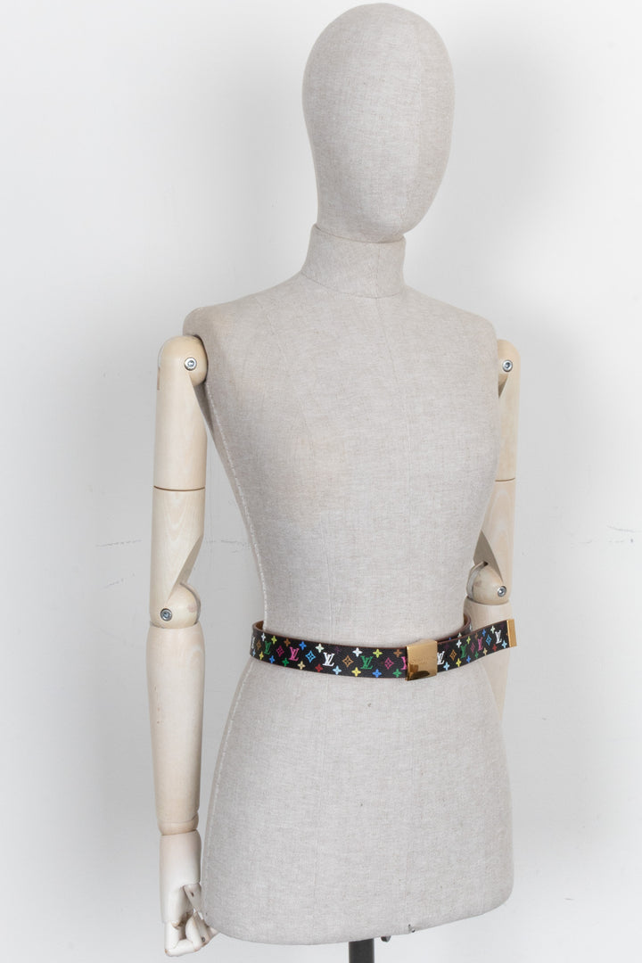 LOUIS VUITTON Belt MNG Canvas Black Multicolor