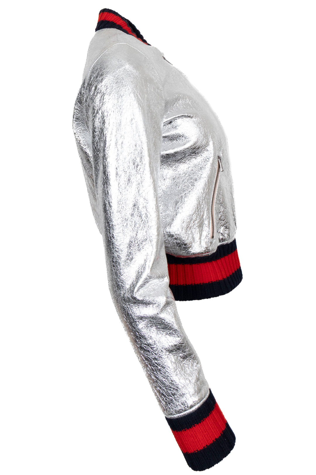 GUCCI Zip Bomber Leather Jacket Silver