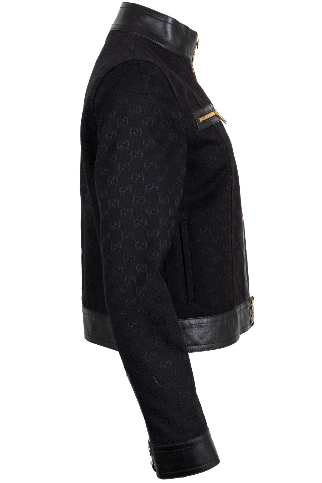 GUCCI Supreme GG Leather Detail Zip Jacket Denim Black