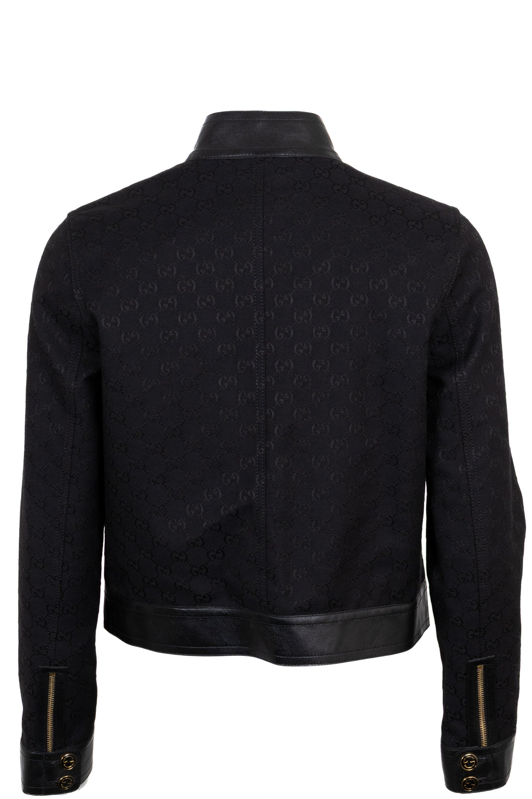 GUCCI Supreme GG Leather Detail Zip Jacket Denim Black