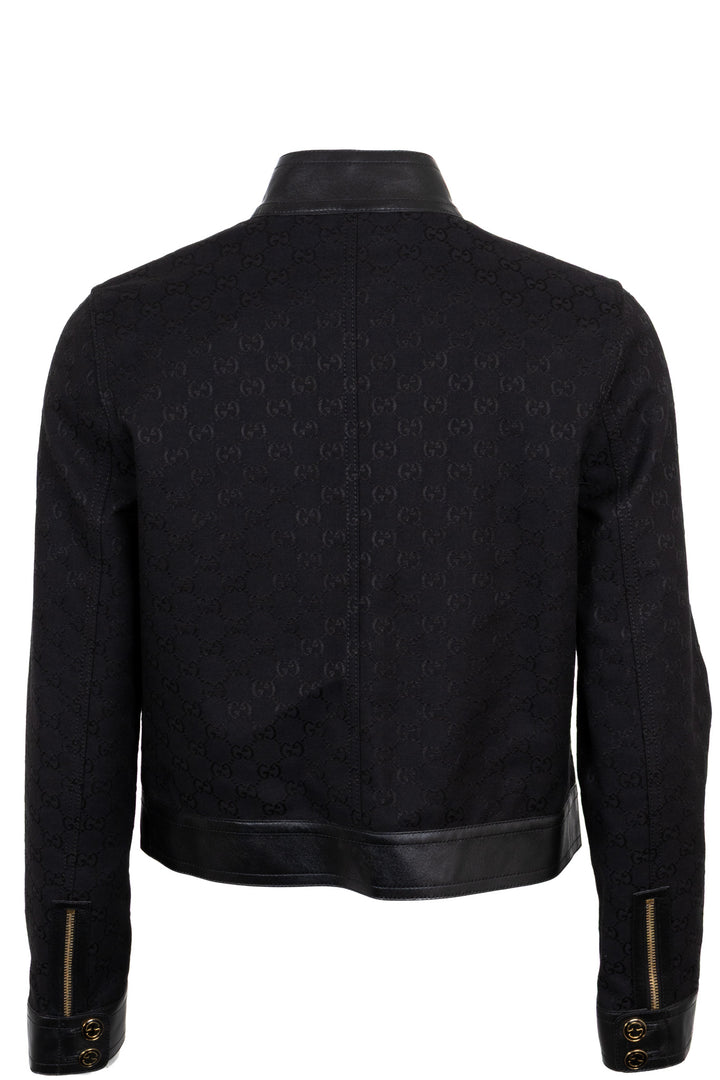 GUCCI Supreme GG Leather Detail Zip Jacket Denim Black