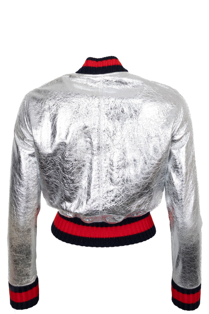 GUCCI Zip Bomber Leather Jacket Silver