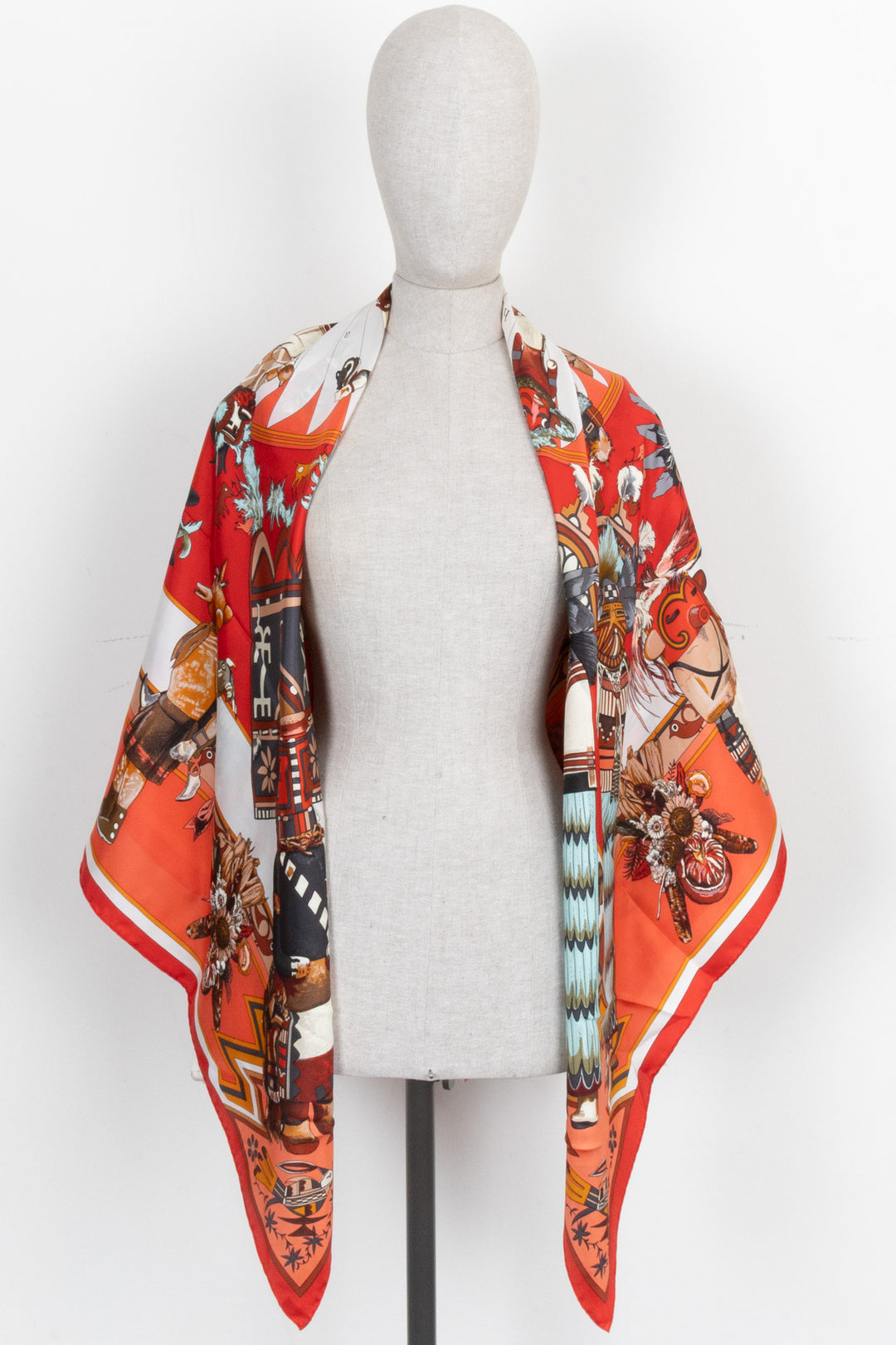 HERMÈS Kachinas Carré 140 Silk Red White
